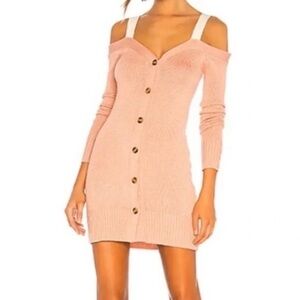 NWT Lovers + Friends Hermia Peach Pink Knit Off the Shoulder Mini Dress